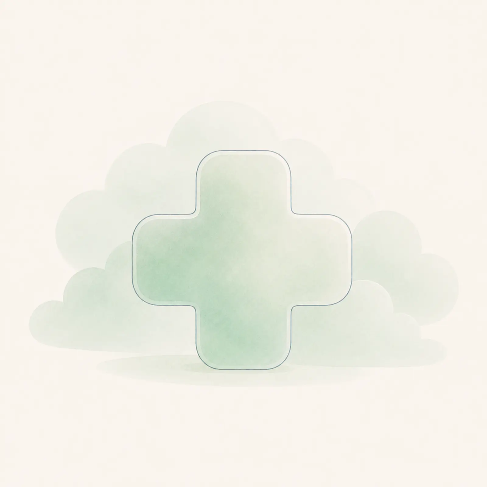 Aquarell eines weichen Plus-Symbols in warmen Tönen – wann man mit Neurodermitis besser zum Arzt gehen sollte.