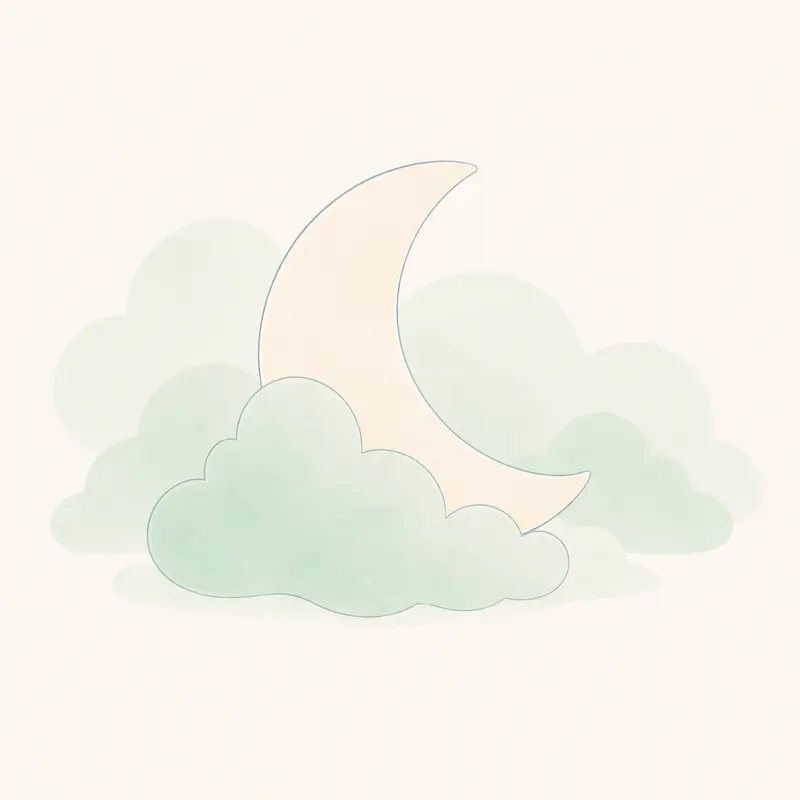 Aquarell eines Mondes über sanften Wolken – Symbol für ruhigere Nächte trotz Neurodermitis.