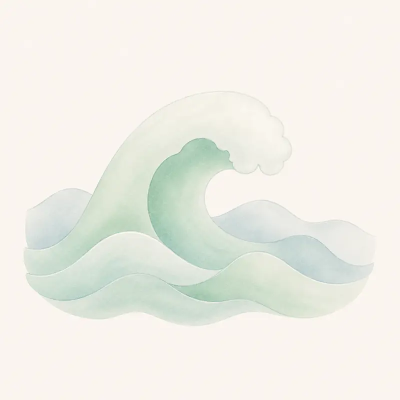 Aquarell einer Welle – Symbol für die Schübe und ruhigeren Phasen bei Neurodermitis.